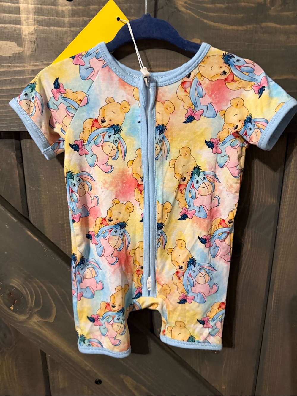 0-3M  Bamboo Short-Sleeve Zip Romper in Pastel Yellow & Blue